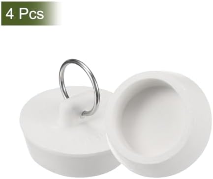 Uxcell 4 Pcs Tub Stoppers with Pull Ring and Beaded Chain White