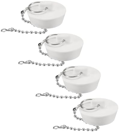 Uxcell 4 Pcs Tub Stoppers with Pull Ring and Beaded Chain White