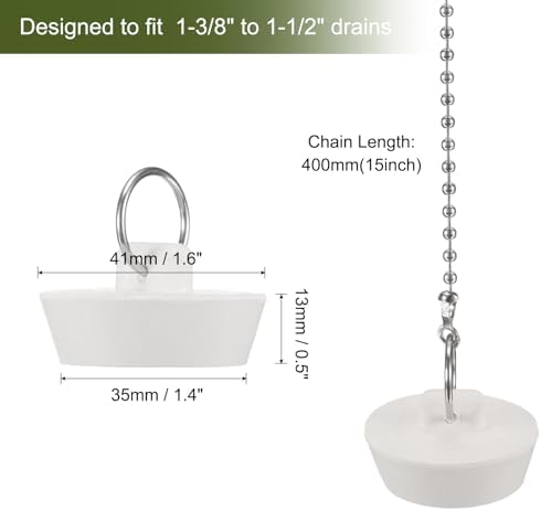 Uxcell 4 Pcs Tub Stoppers with Pull Ring and Beaded Chain White