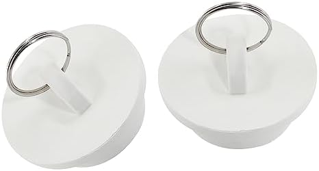2Pcs White Rubber Drain Stoppers with Hanging Ring