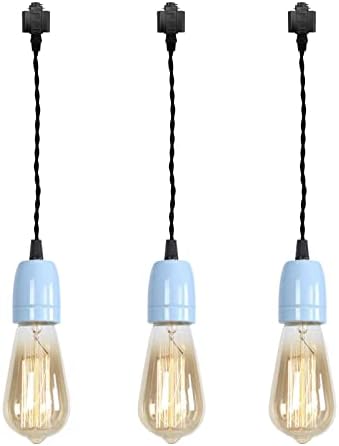 KAYYELAMP 3-Lights H Track Pendant Light Fixture Blue Ceramic E26 Base