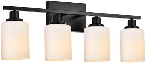 MELUCEE 4-Light Wall Lamp Matte Black with Milky White Glass Shade