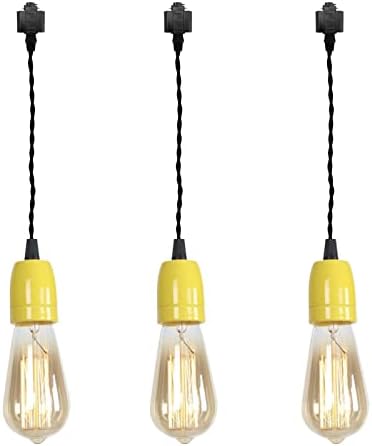 3-Lights H Track Pendant Light Yellow Ceramic E26 Base Retro Design