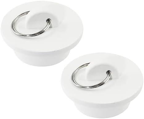 2Pcs White Rubber Drain Stoppers with Hanging Ring