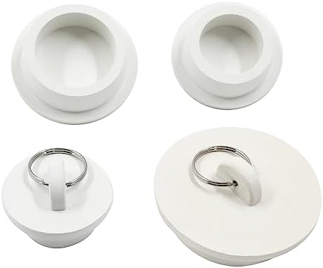4 Pack White Rubber Sink Stopper with Pull Ring 1