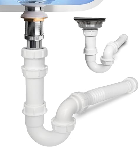 TGEOND White P-Trap with Threaded Adapter and Reversible J-Bend