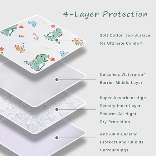 Non-Slip Reusable Bed Protector Pads with Dinosaur Print 40x60