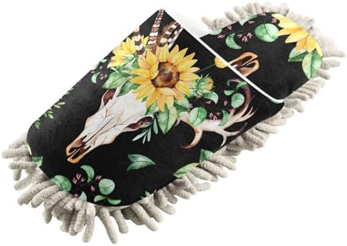 Sinestour Sunflowers Skull Mop Slippers for Floor Cleaning 1