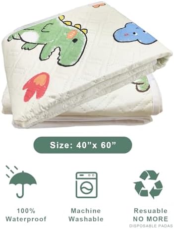 Non-Slip Reusable Bed Protector Pads with Dinosaur Print 40x60