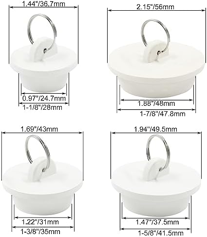 4 Pack White Rubber Sink Stopper with Pull Ring 1