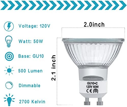 YBEK GU10 Halogen Bulbs 50W 120V Dimmable Pack of 6