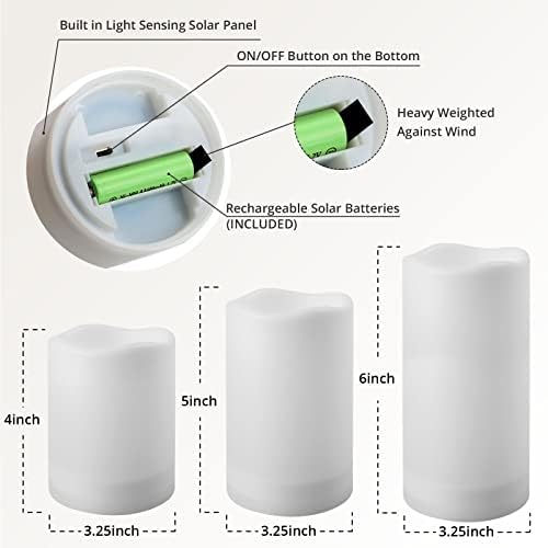 NURADA Solar Powered Flameless Candles - Waterproof Rechargeable Set
