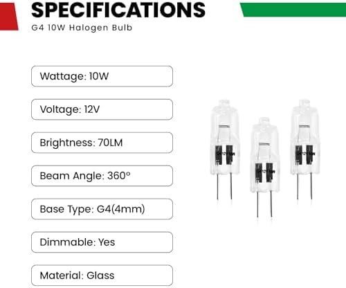 FENDITEK G4 12V 10W Halogen Bulbs - Pack of 12