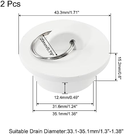 2Pcs White Rubber Drain Stoppers with Hanging Ring