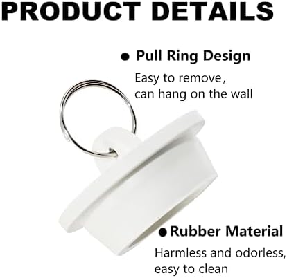 2Pcs White Rubber Drain Stoppers with Hanging Ring