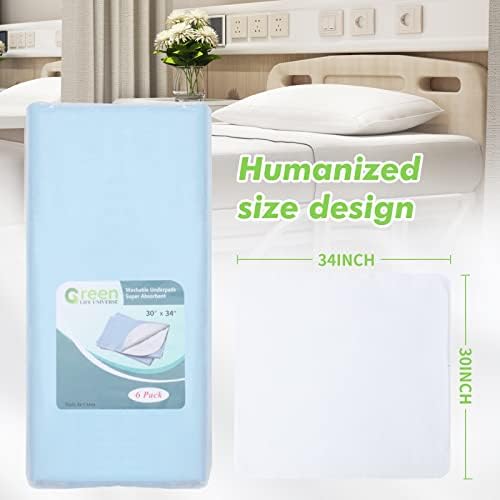 Green Life Universe Reusable Incontinence Bed Pad 30x34 6 Pack