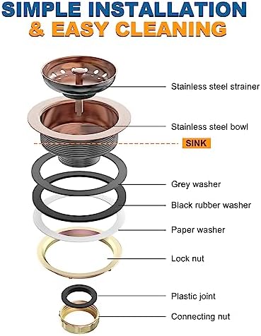 BOTEMY Stainless Steel Copper Sink Strainer Kit 35 Inch