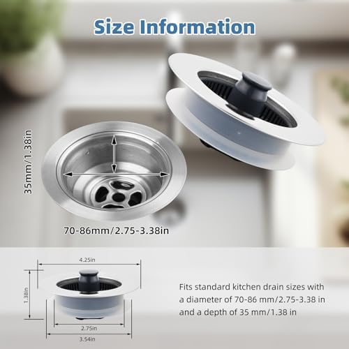 iFealClear 3-in-1 Drain Strainer Stopper Chrome Stainless Steel