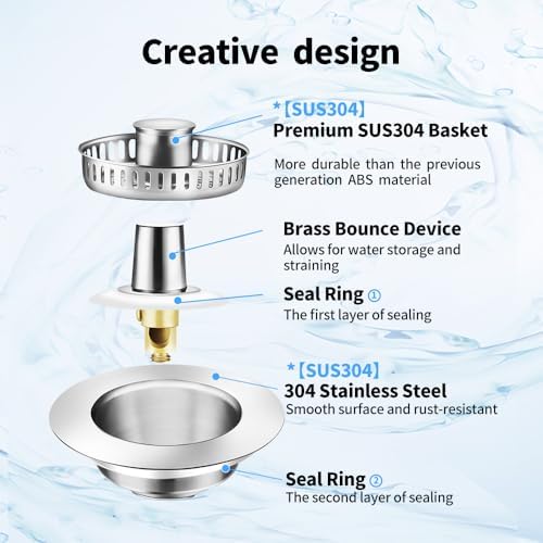 Upgraded 3 in 1 Kitchen Sink Drain Strainer