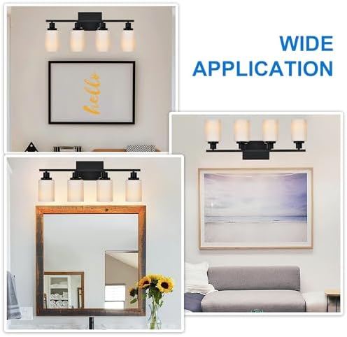 MELUCEE 4-Light Wall Lamp Matte Black with Milky White Glass Shade