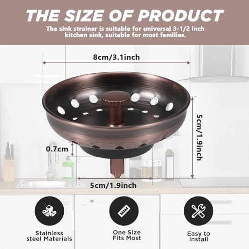 Retisee 2 Pcs Stainless Steel Drain Strainer Antique Copper Kitchen Sink Stopper