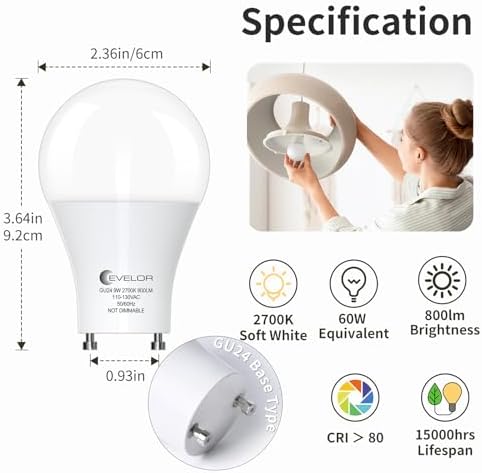 Evelor GU24 LED Light Bulb 4-Pack 2700K Soft White 1