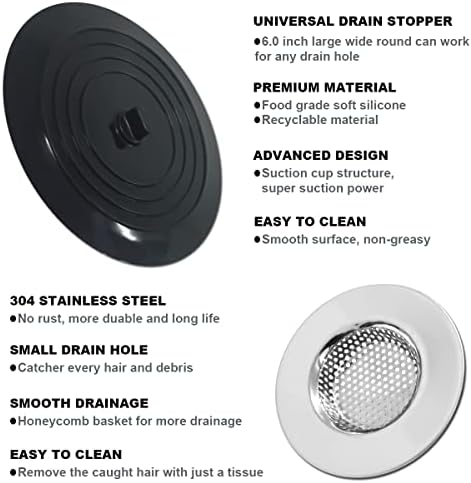 Huntonry 2PCS Drain Strainer Stopper Kit for Bathtub Shower and Sink