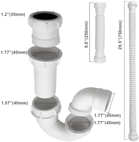 TGEOND White P-Trap with Threaded Adapter and Reversible J-Bend