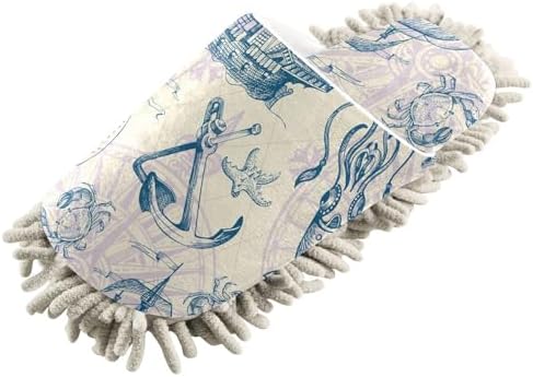 Sinestour Vintage Sailboat Seashells Mop Slippers