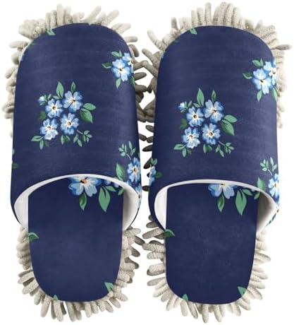 Kigai Microfiber Slippers with Blue Flowers for Floor Cleaning