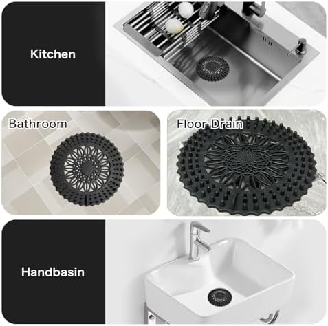 WODETIM Shower Drain Hair Catcher 4 Pack Black