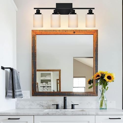 MELUCEE 4-Light Wall Lamp Matte Black with Milky White Glass Shade