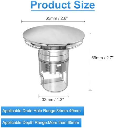 Uxcell Pull-Up Sink Stopper with Seal Ring Silver 1