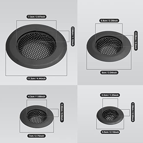 4-Pack Hair Catcher Drain Stopper Black Stainless Steel