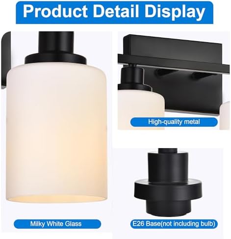 MELUCEE 4-Light Wall Lamp Matte Black with Milky White Glass Shade