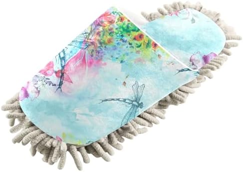 Sinestour Dragonfly Flowers Mop Slippers for Floor Cleaning