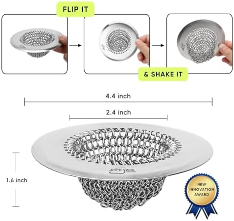 Sir Drainalot Kitchen Sink Drain Strainer - Reversible Chain Non-Clogging Stainless Steel
