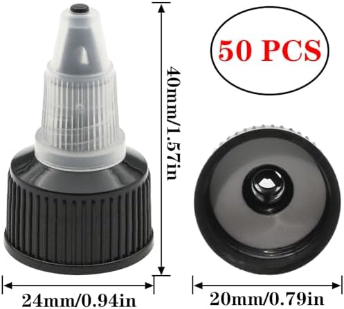50 PCS Black Twist Bottle Caps for 20410 Threaded Containers