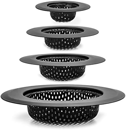 4-Pack Hair Catcher Drain Stopper Black Stainless Steel