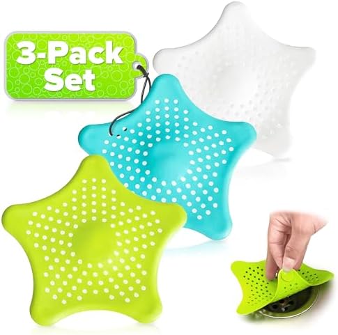 BURIUS 3Pcs Starfish Sink Strainers - Hair Catcher for Kitchen and Bath