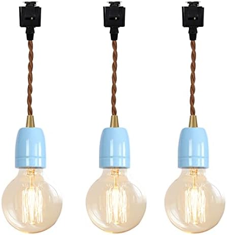 Blue E26 Ceramic Base Pendant Light Set of Three