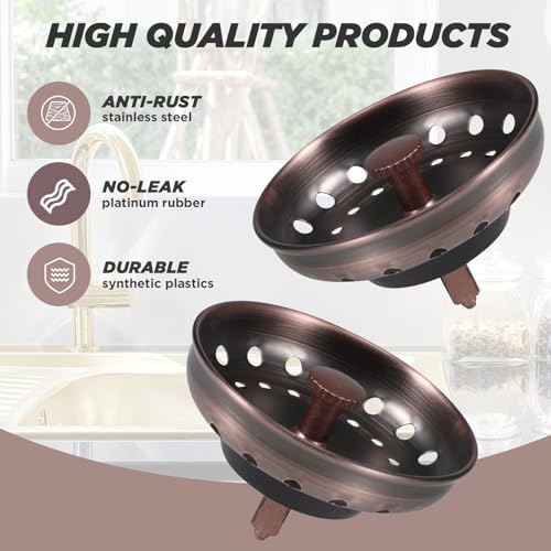 Retisee 2 Pcs Stainless Steel Drain Strainer Antique Copper Kitchen Sink Stopper