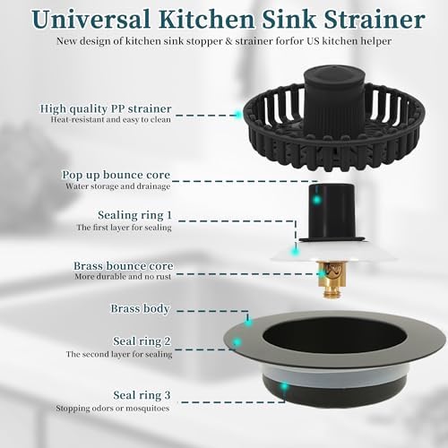 FEIOOD 3 in 1 Kitchen Sink Strainer and Stopper