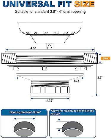 BOTEMY 3-12 Inch Stainless Steel Sink Drain Strainer Kit