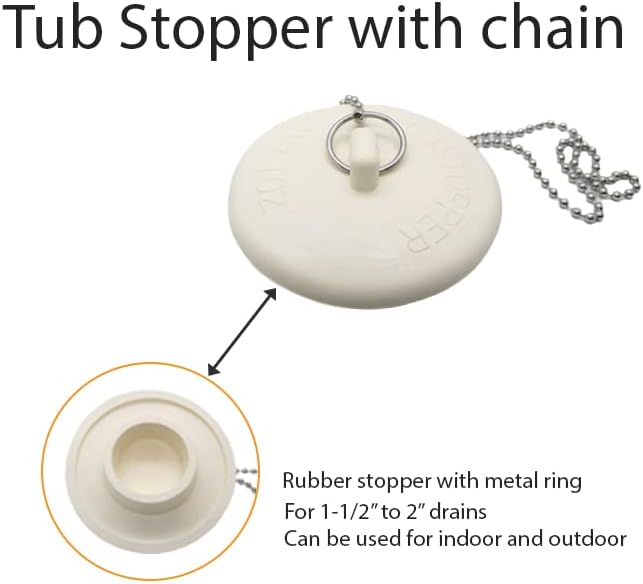 Gadgetime USA Tub Stopper with Chain for 15 to 2 Inch Drains