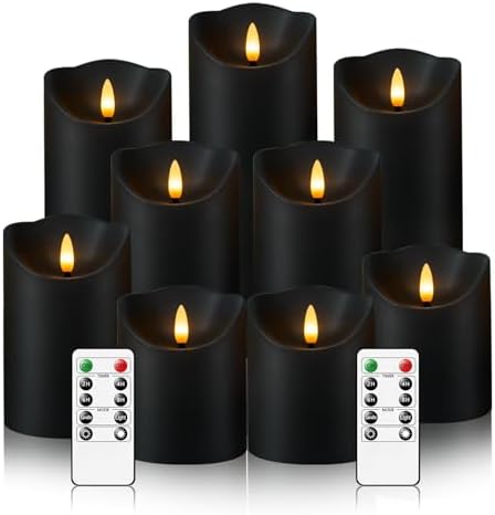 Nimiko Flameless Candles with Remote Control Set of 9 Black