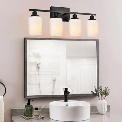 MELUCEE 4-Light Wall Lamp Matte Black with Milky White Glass Shade