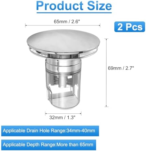 Uxcell 2 Pcs Pull-Up Sink Stopper with Seal Ring Silver