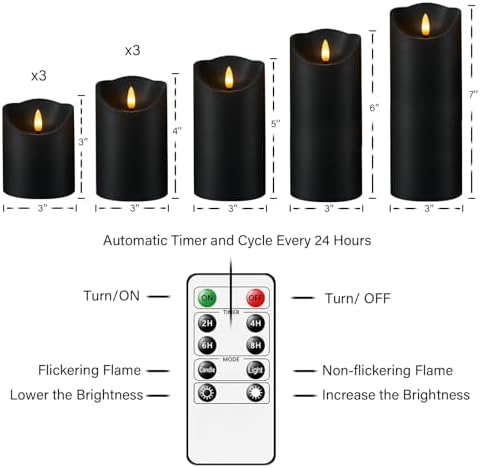 Nimiko Flameless Candles with Remote Control Set of 9 Black