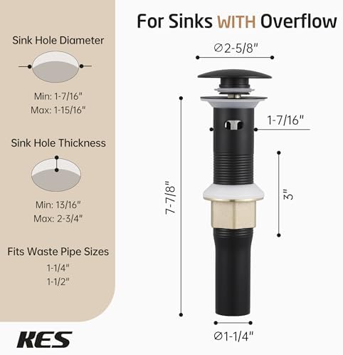 KES Oval Bathroom Sink Drain with Hair Catcher and Overflow